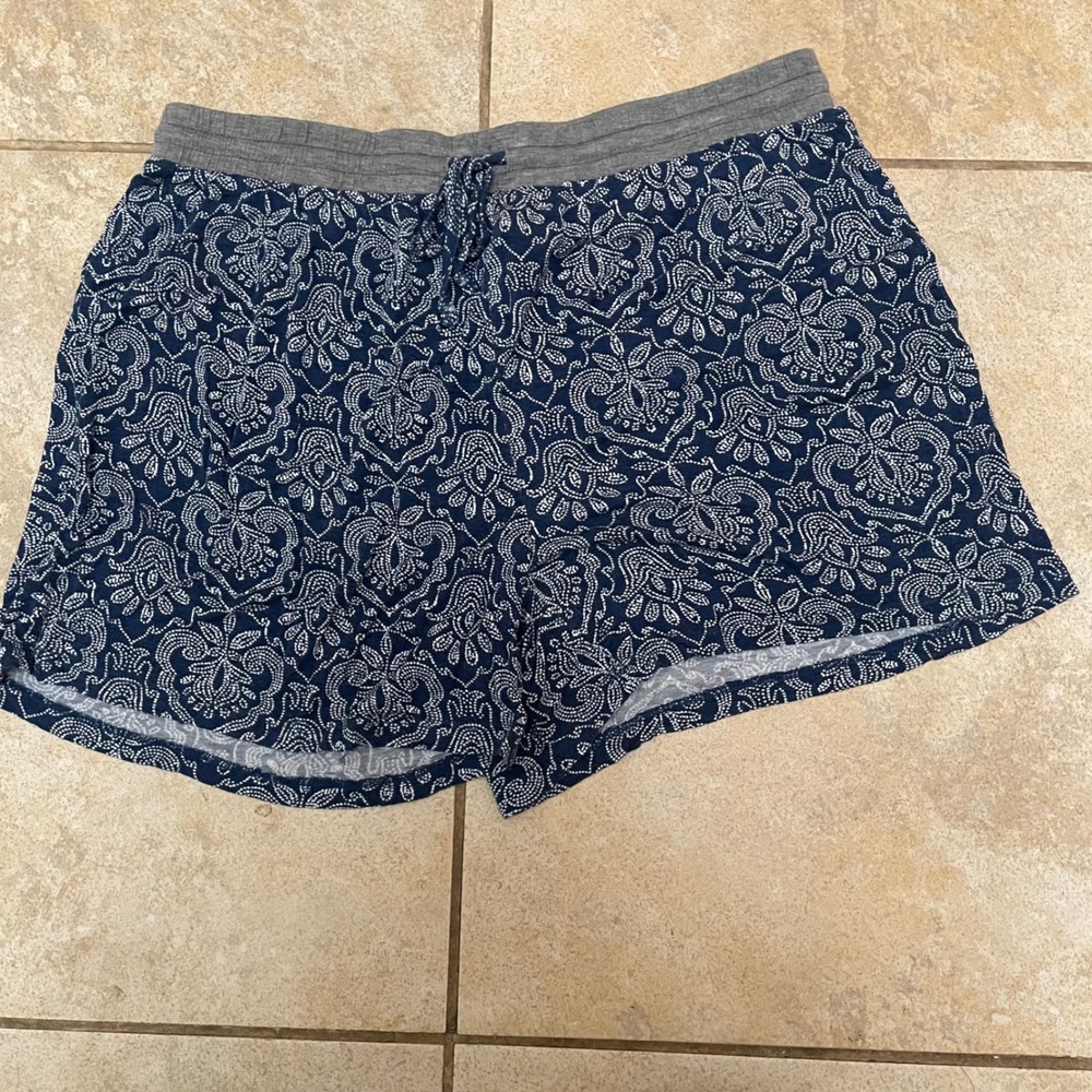 Ink+Ivy Pajama Shorts Women XL Blue Paisley Medallion Lounge Drawstring Rayon